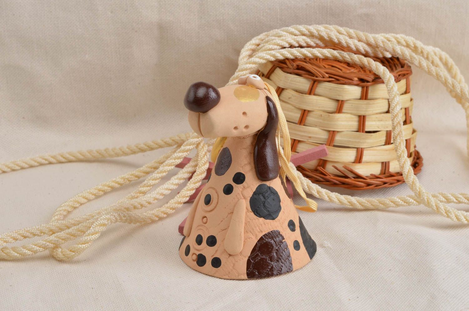 Unusual stylish cute handmade souvenir bell with painting Chocolate dog photo 1