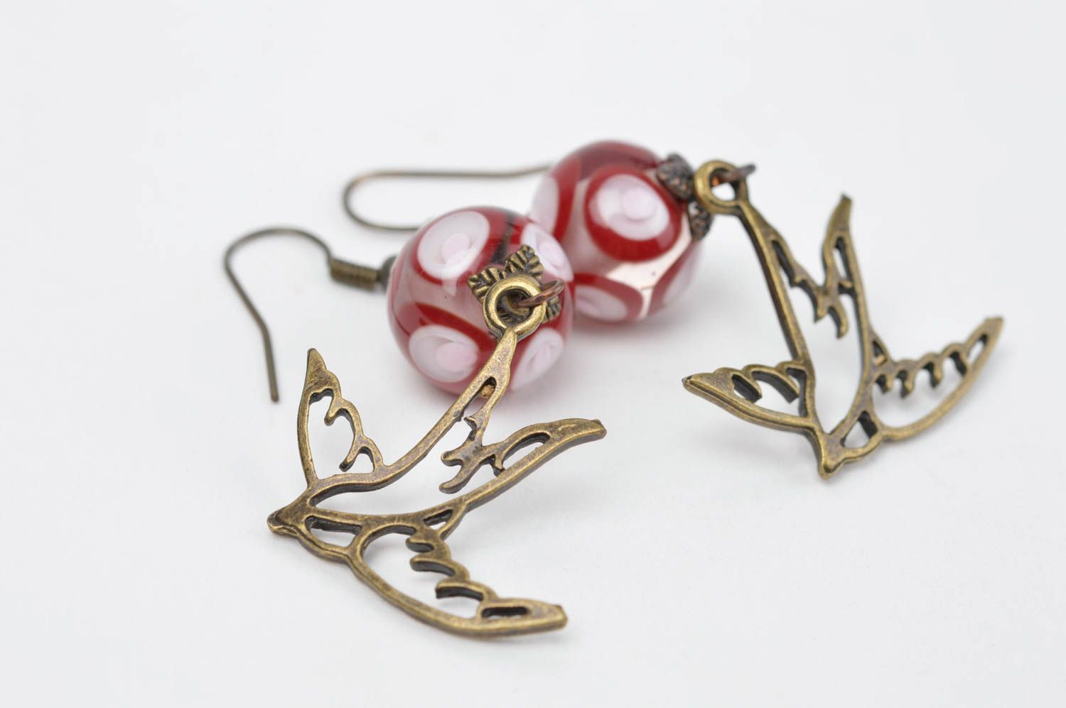 Handmade Accessoire für Frauen Damen Schmuck Glas Ohrringe modisch rot foto 2