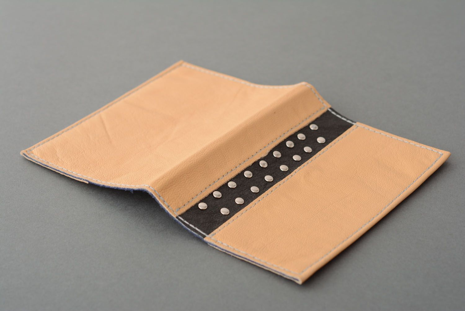 Leather passport cover with rivets photo 5