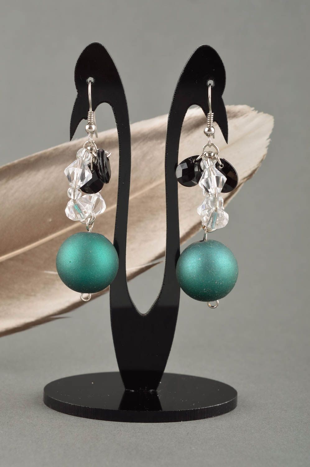 Grüne handgemachte Ohrringe tolles Geschenk für Frauen Künstler Mode Schmuck foto 1