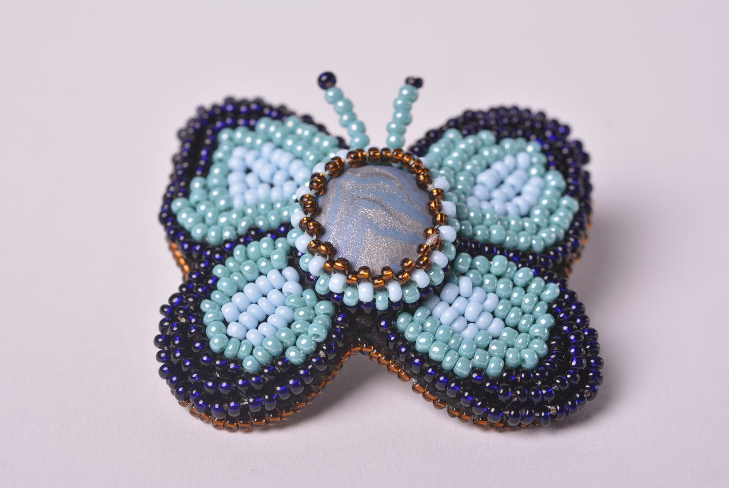 Кольцо ручной работы украшение из бисера красивое кольцо синяя бабочка фото 2