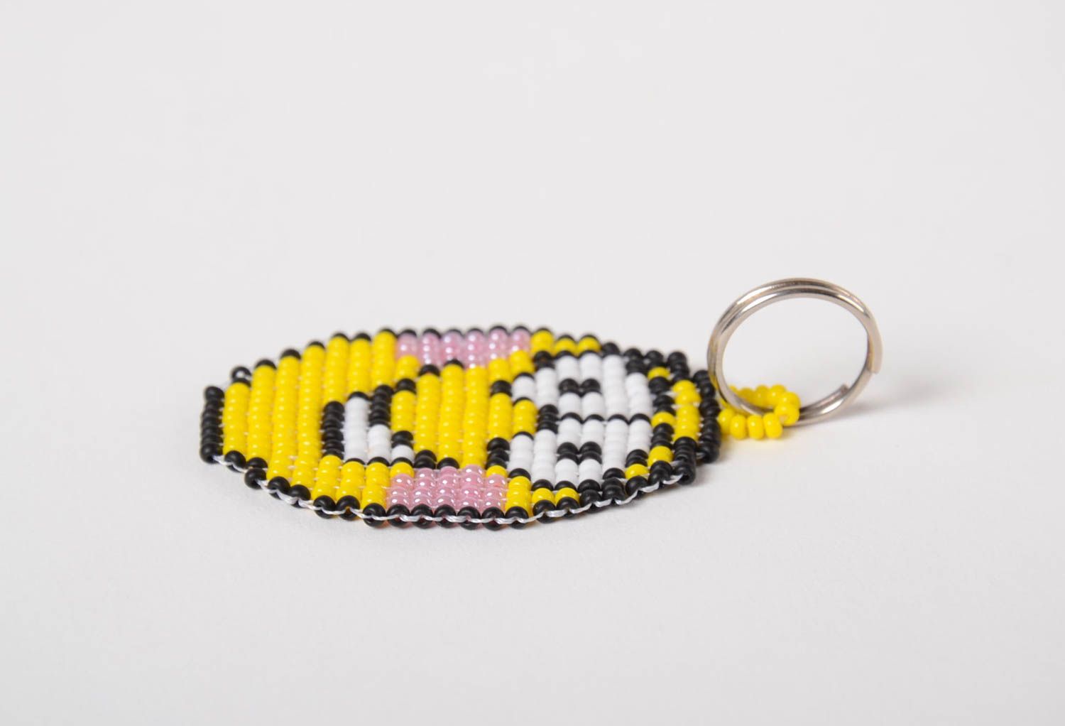 Porte-clés smiley jaune fait main original décoration sac cadeau pour fille photo 5