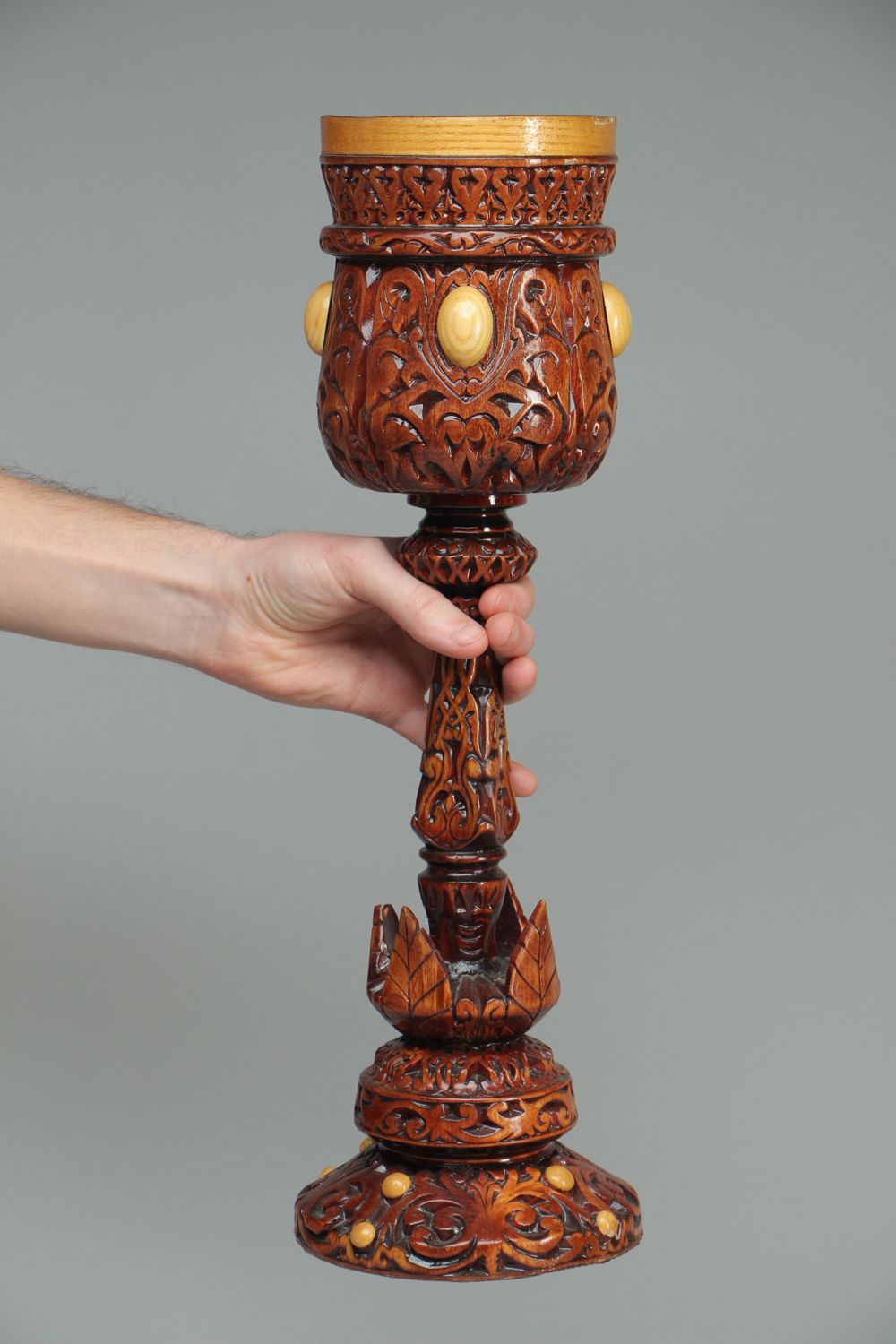 Handmade carved wooden goblet photo 4
