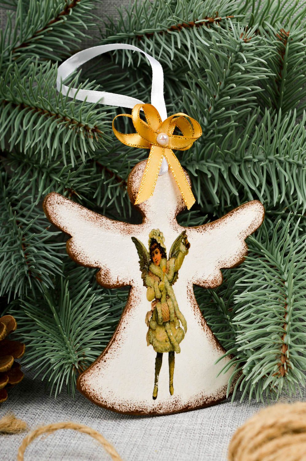 Новогодний декор ручной работы украшение на Рождество Ангелочек декор для дома фото 1