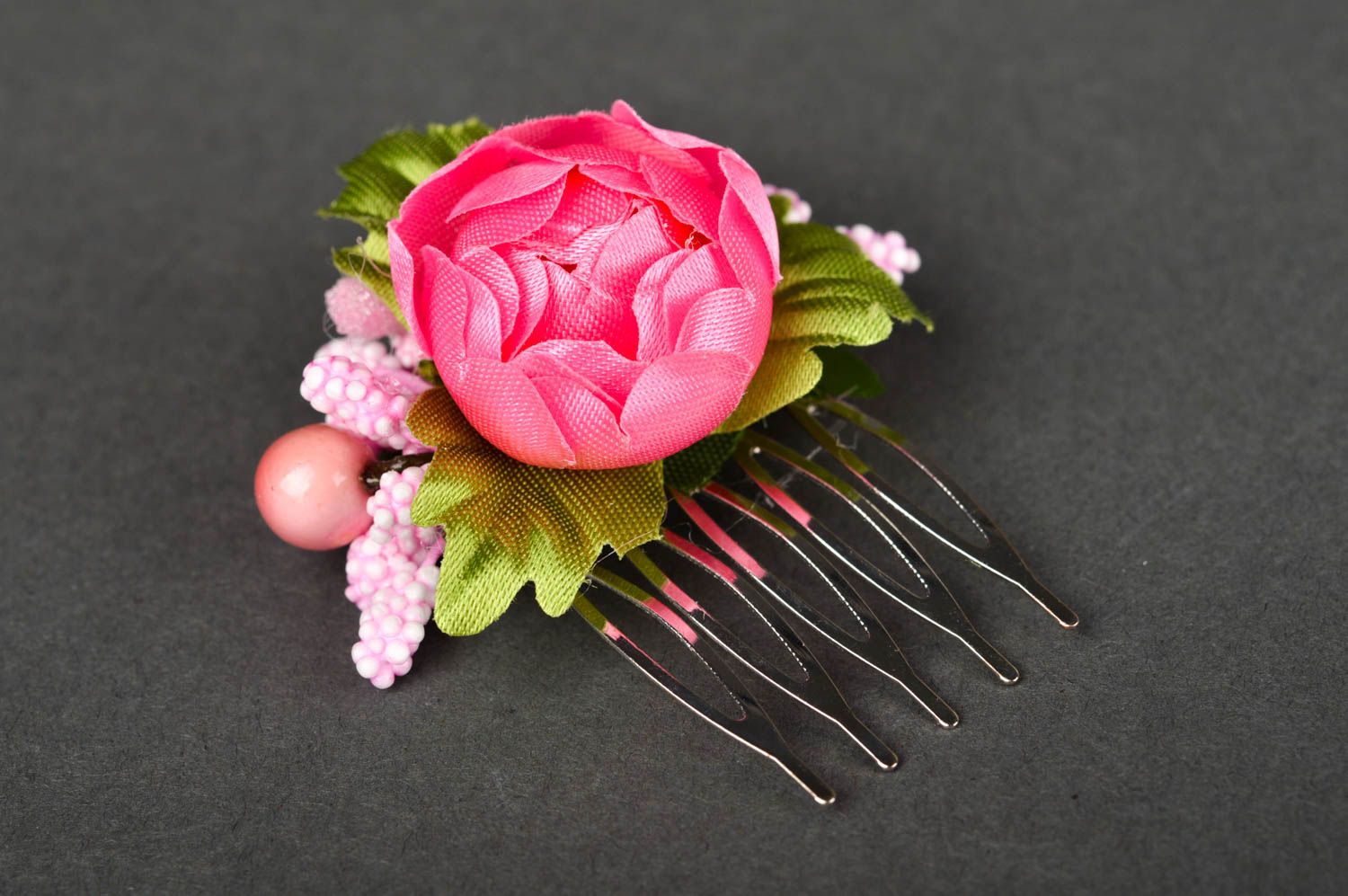 Peigne cheveux fait main Accessoire cheveux avec fleurs roses Cadeau femme photo 2