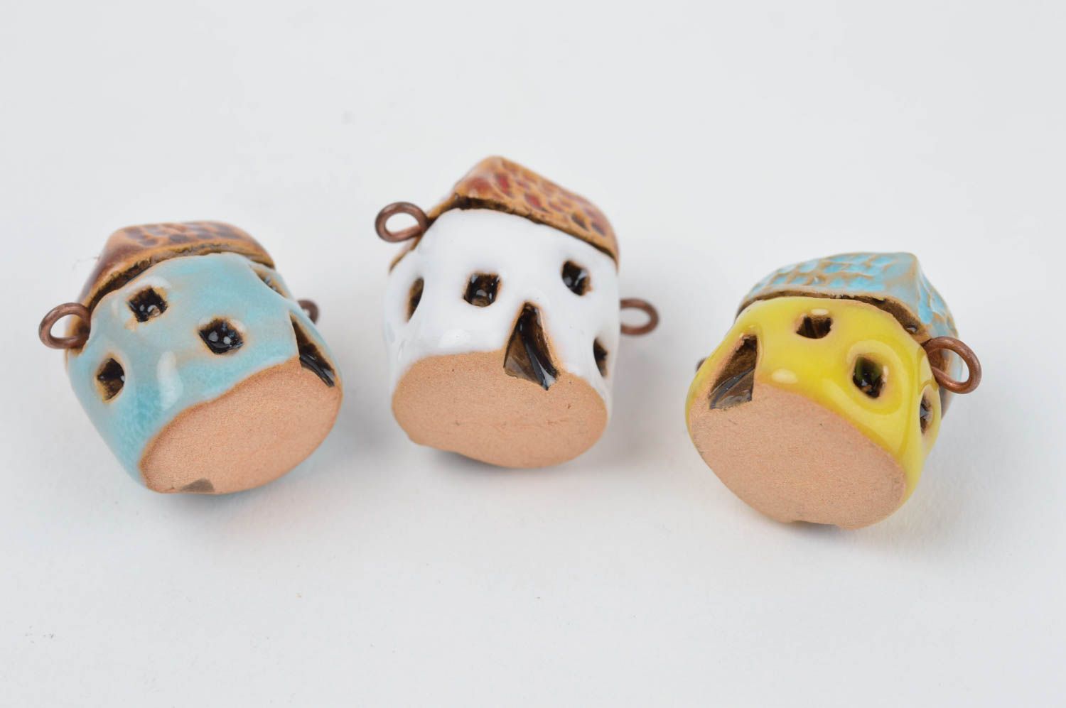 Painted handmade ceramic pendant 3 pieces neck accessories for girls gift ideas photo 2