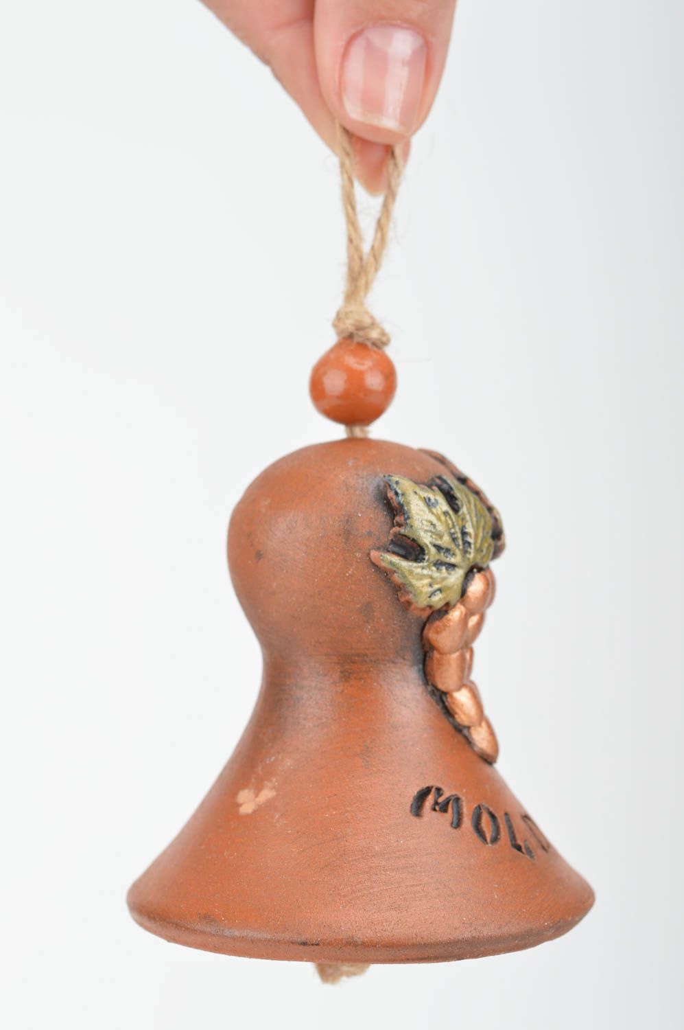 Petite clochette en céramique brune faite main peinte sonore décorative   photo 3