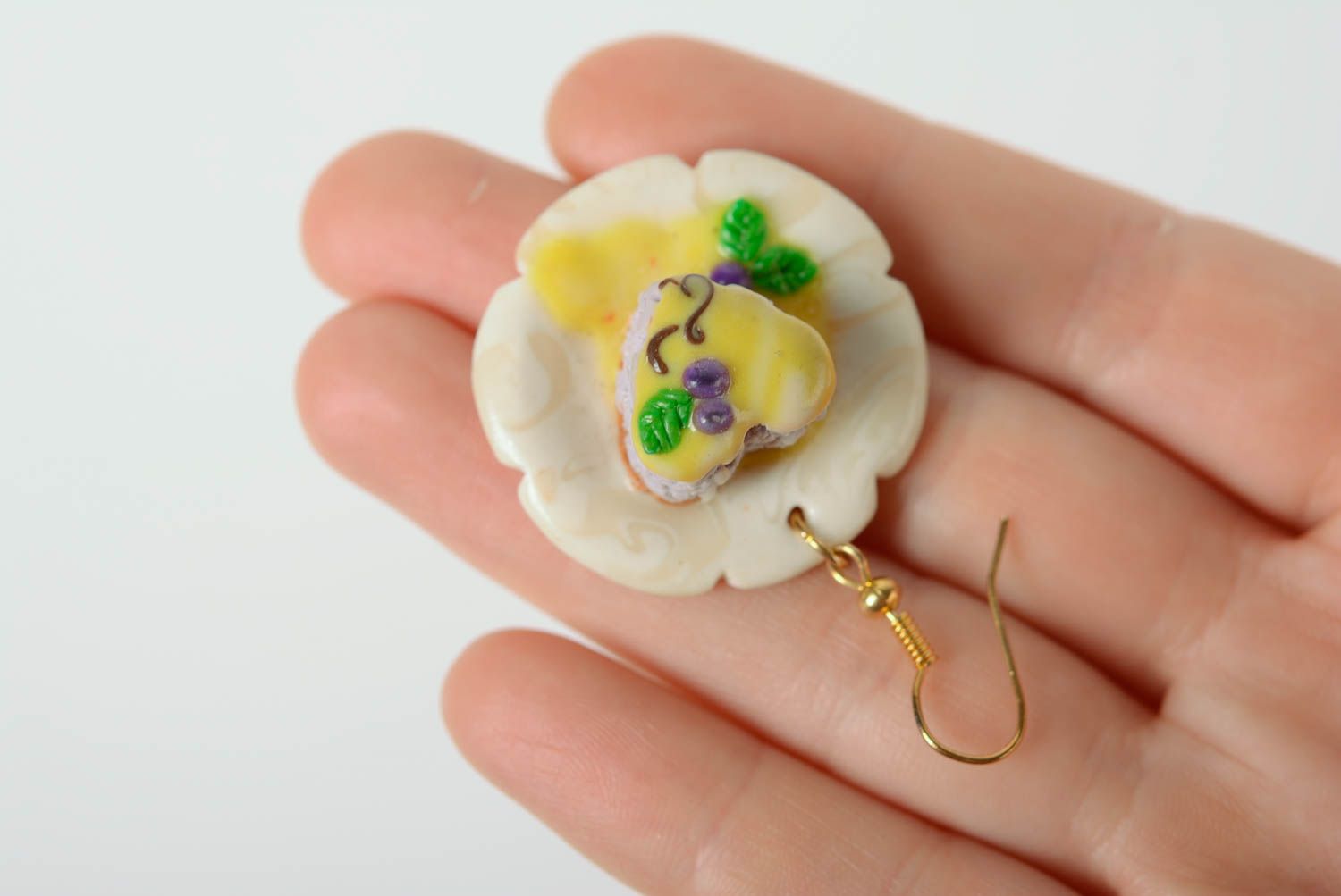 Unusual handmade designer earrings made of polymer clay bright accessory photo 3