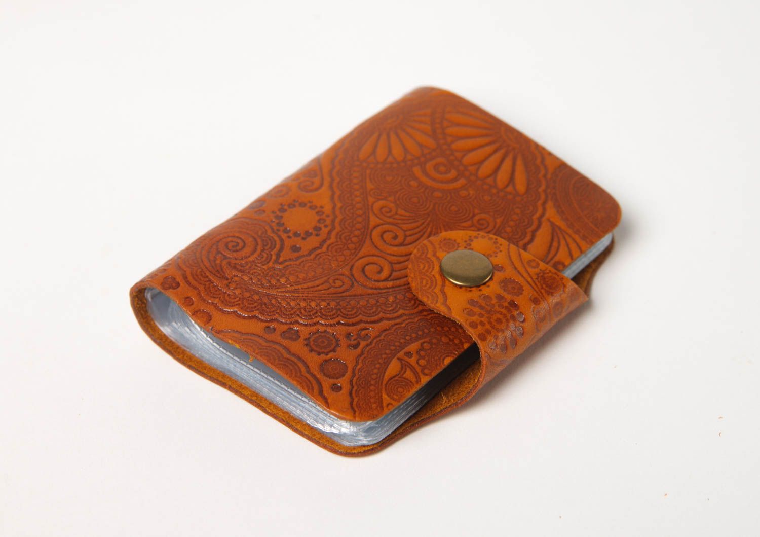 Кошелек для карточек ручной работы кожаный аксессуар коричневый модный кошелек фото 2