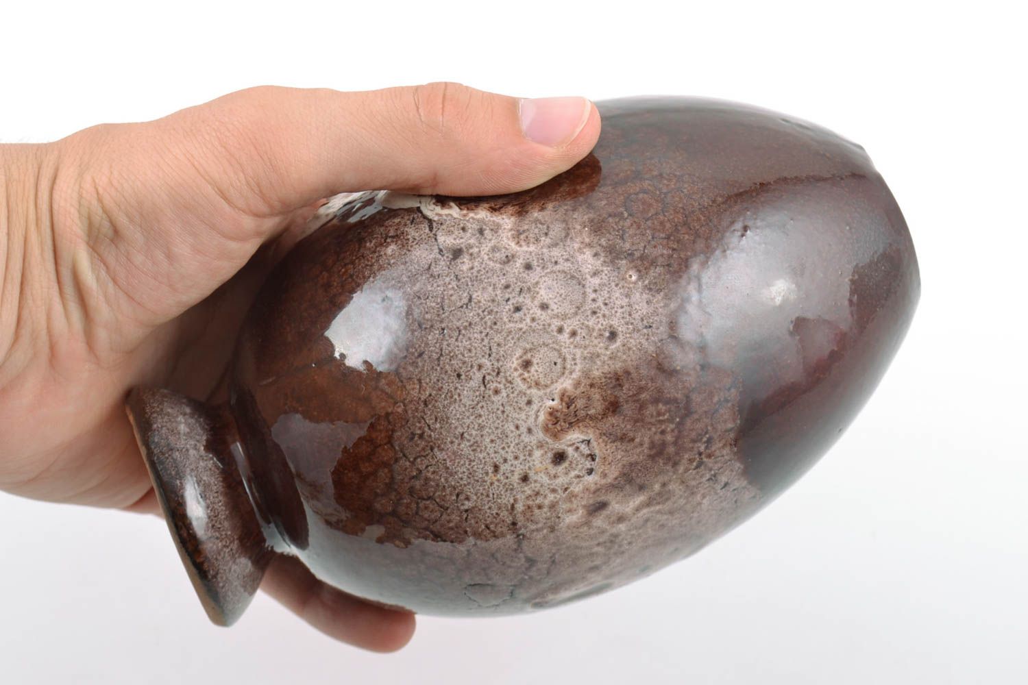 Handgemachte nicht große braune Keramik Vase Ei mit Glasur Deko Element foto 2
