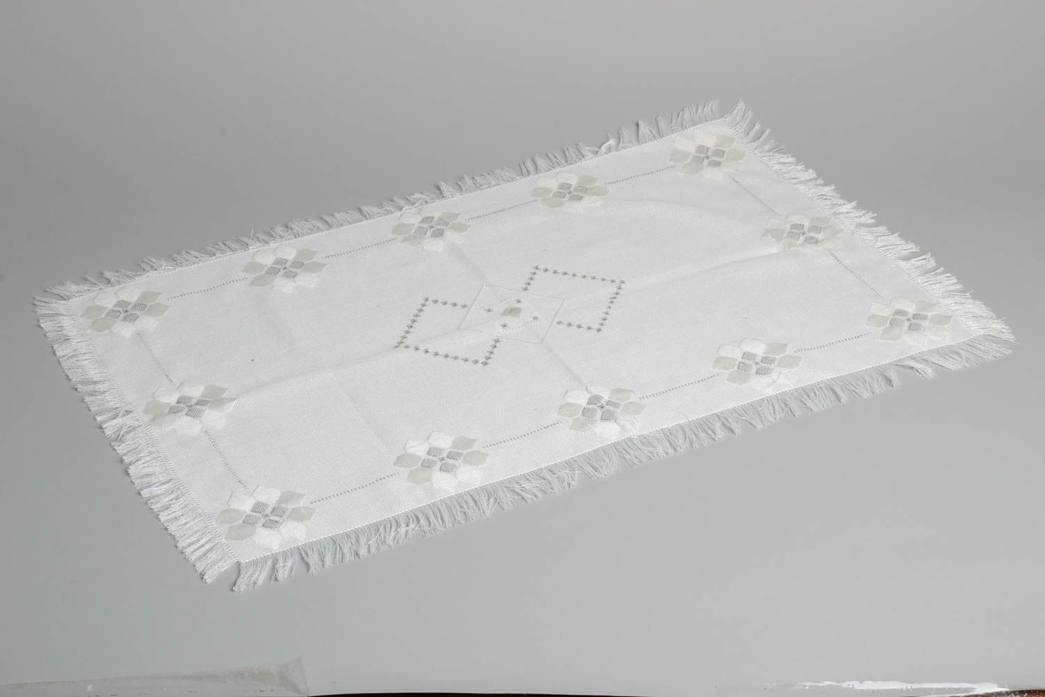 Nappe de table Déco maison fait main en lin blanc rectangulaire Cadeau femme photo 2
