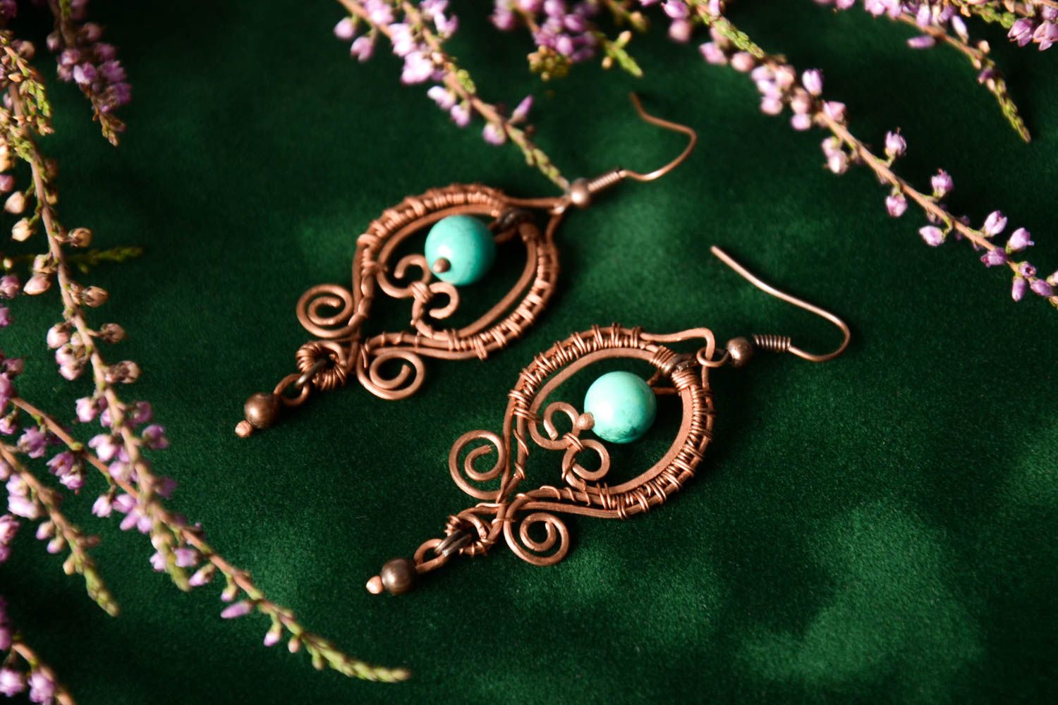 Handmade Designer Schmuck Kupfer Ohrringe mit Türkis Accessoire für Frauen foto 1