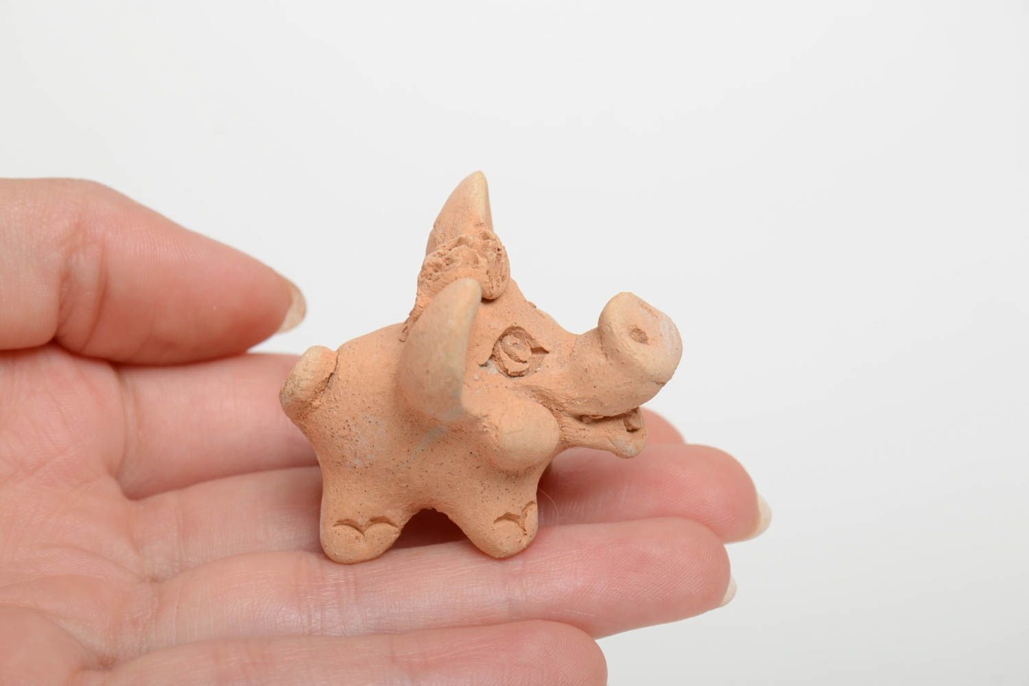 Handmade tiny funny animal figurine molded of pottery clay pig for table decor photo 5