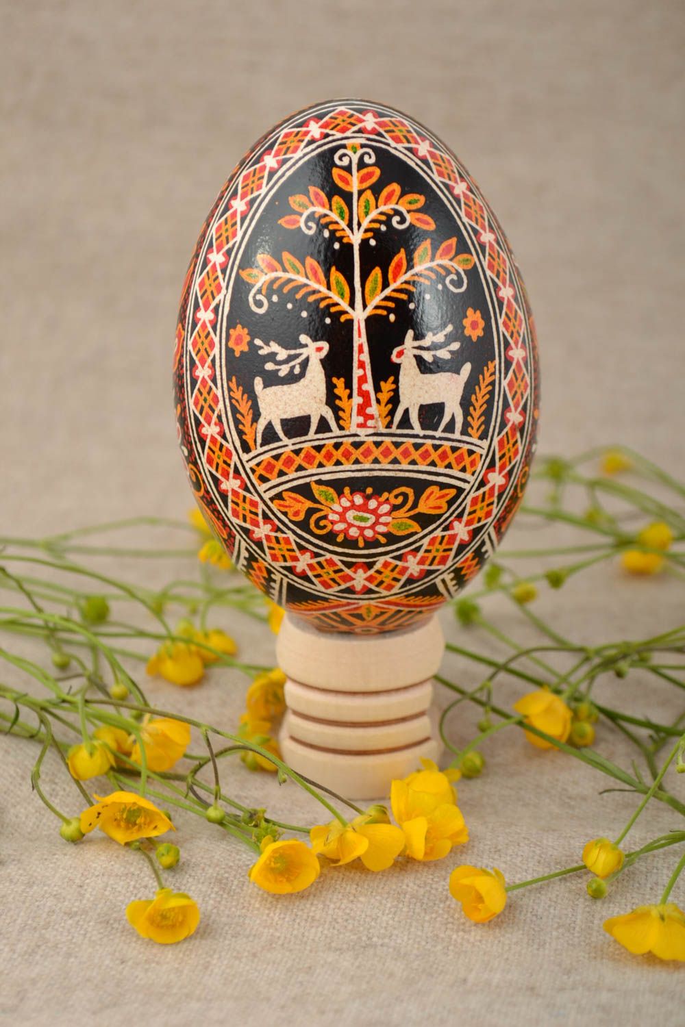 Goose Easter egg painted with acrylics handmade bright Easter interior decor  photo 1