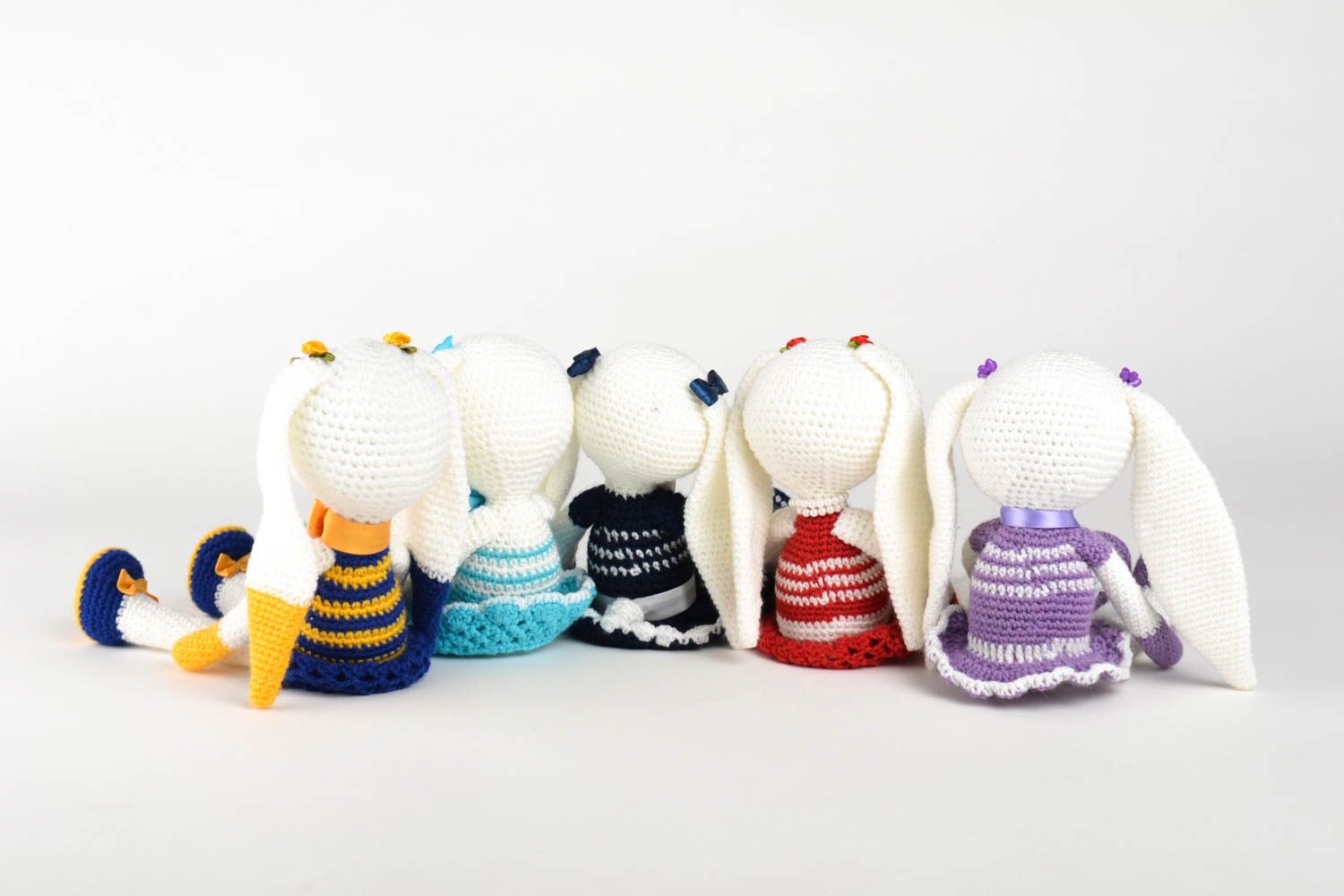 Peluches animaux lapines Jouets faits main tricotés 5 pièces Cadeau enfant photo 4