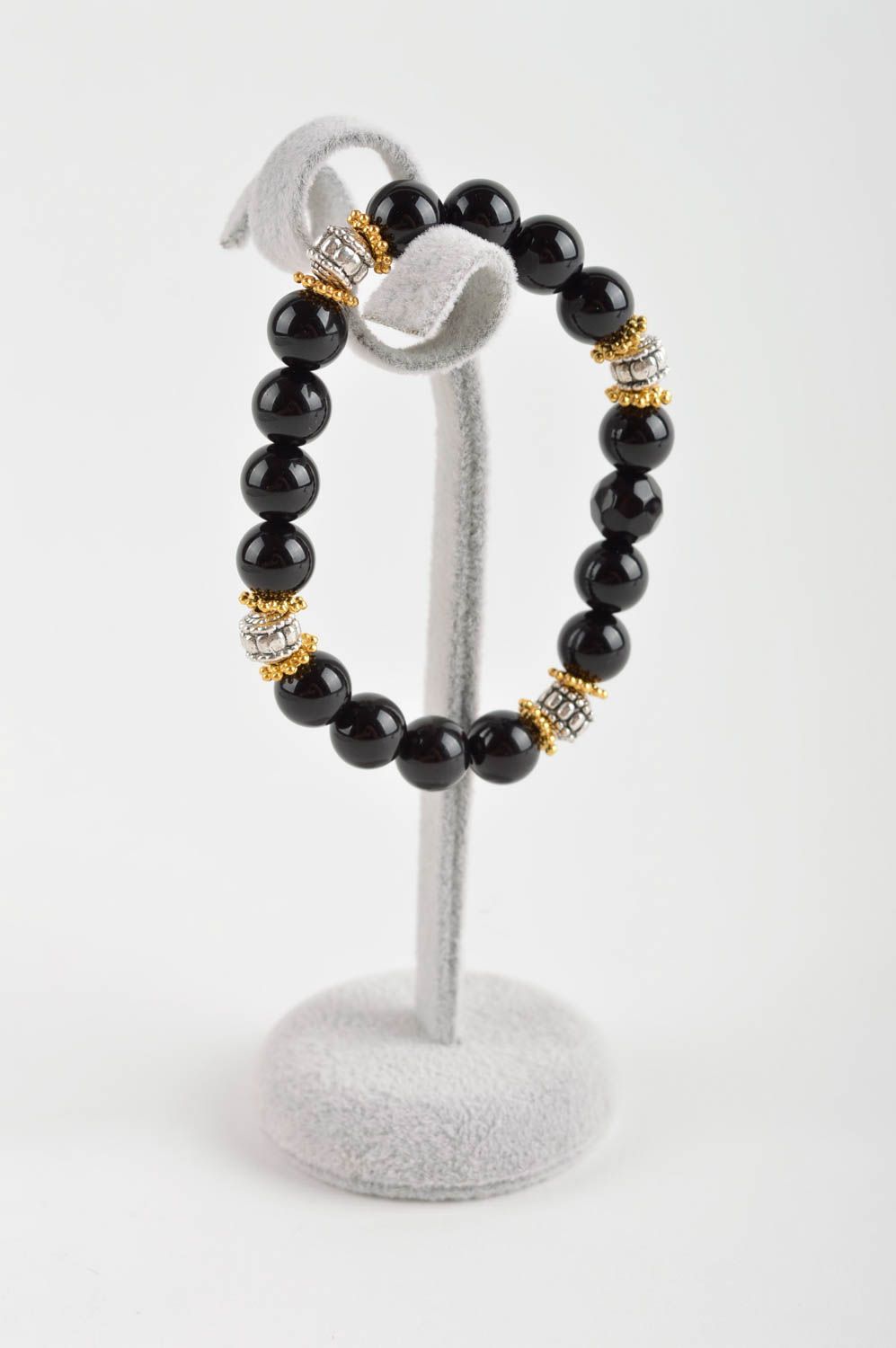 Bracelet en pierres Bijou fait main noir perles d'agate Accessoire femme photo 2