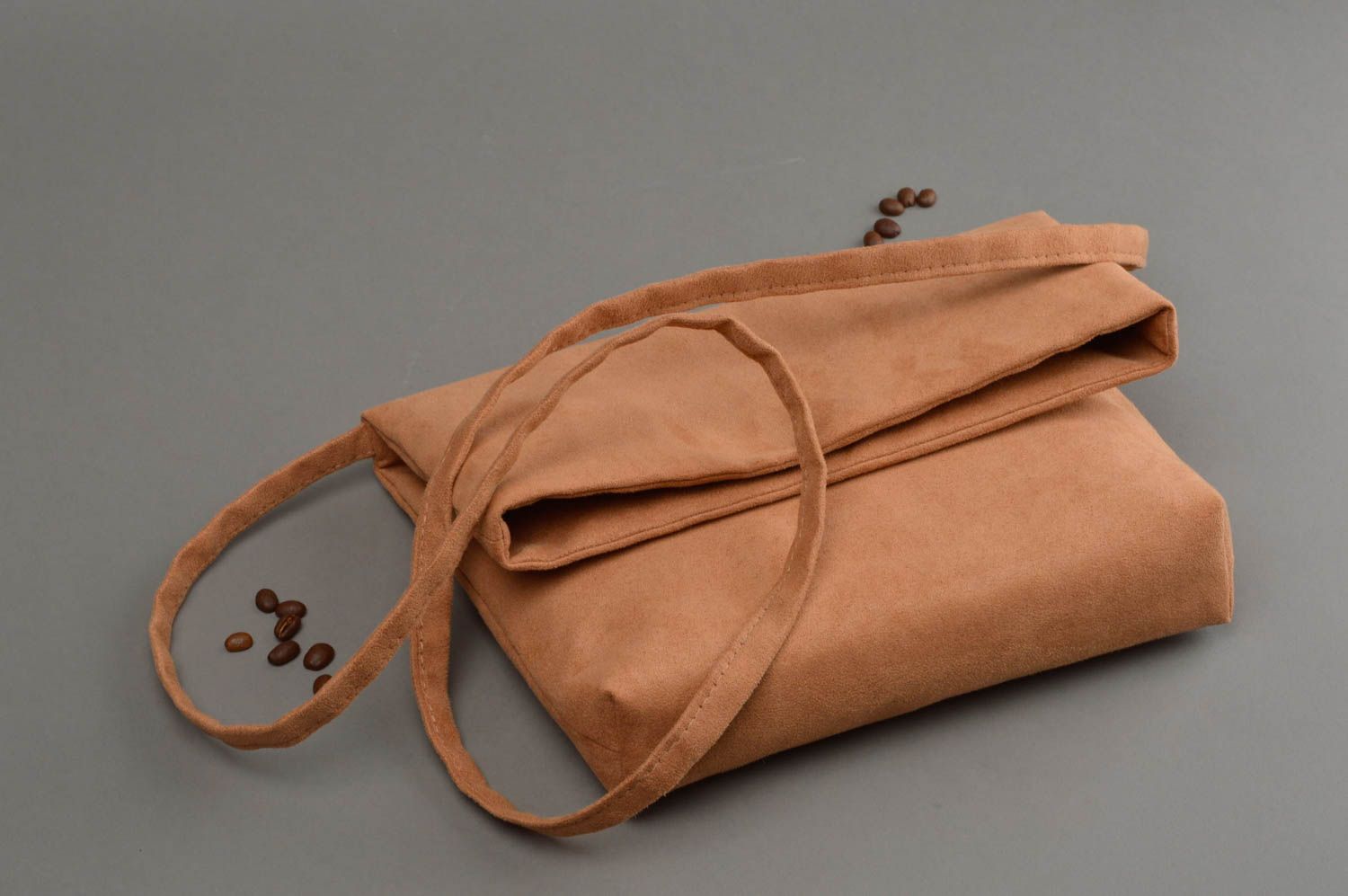 Suede bag handmade cloth purse light brown shoulder bag women accessories photo 1