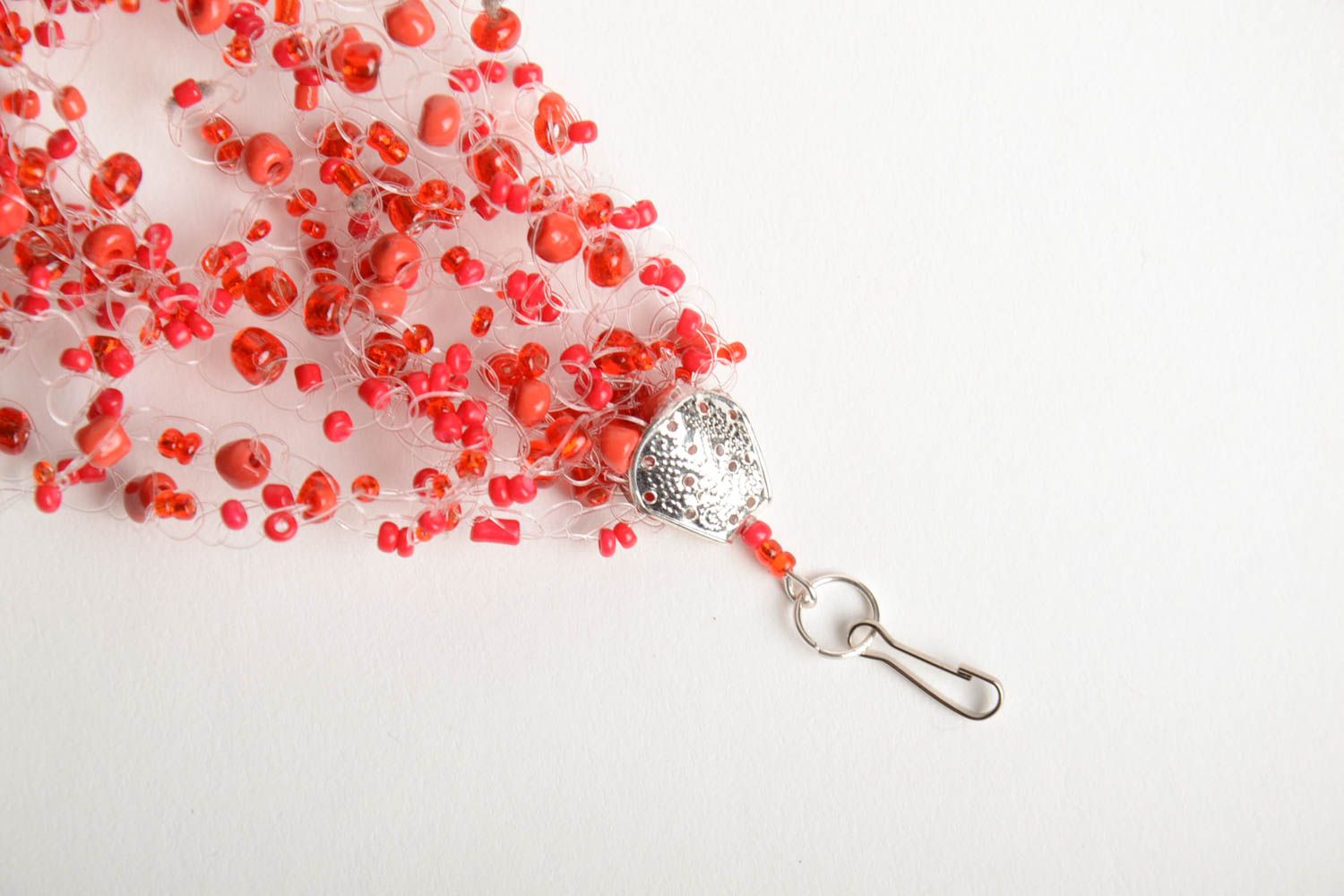 Bracelet en perles de rocaille tchèques rouge original large fait main photo 4