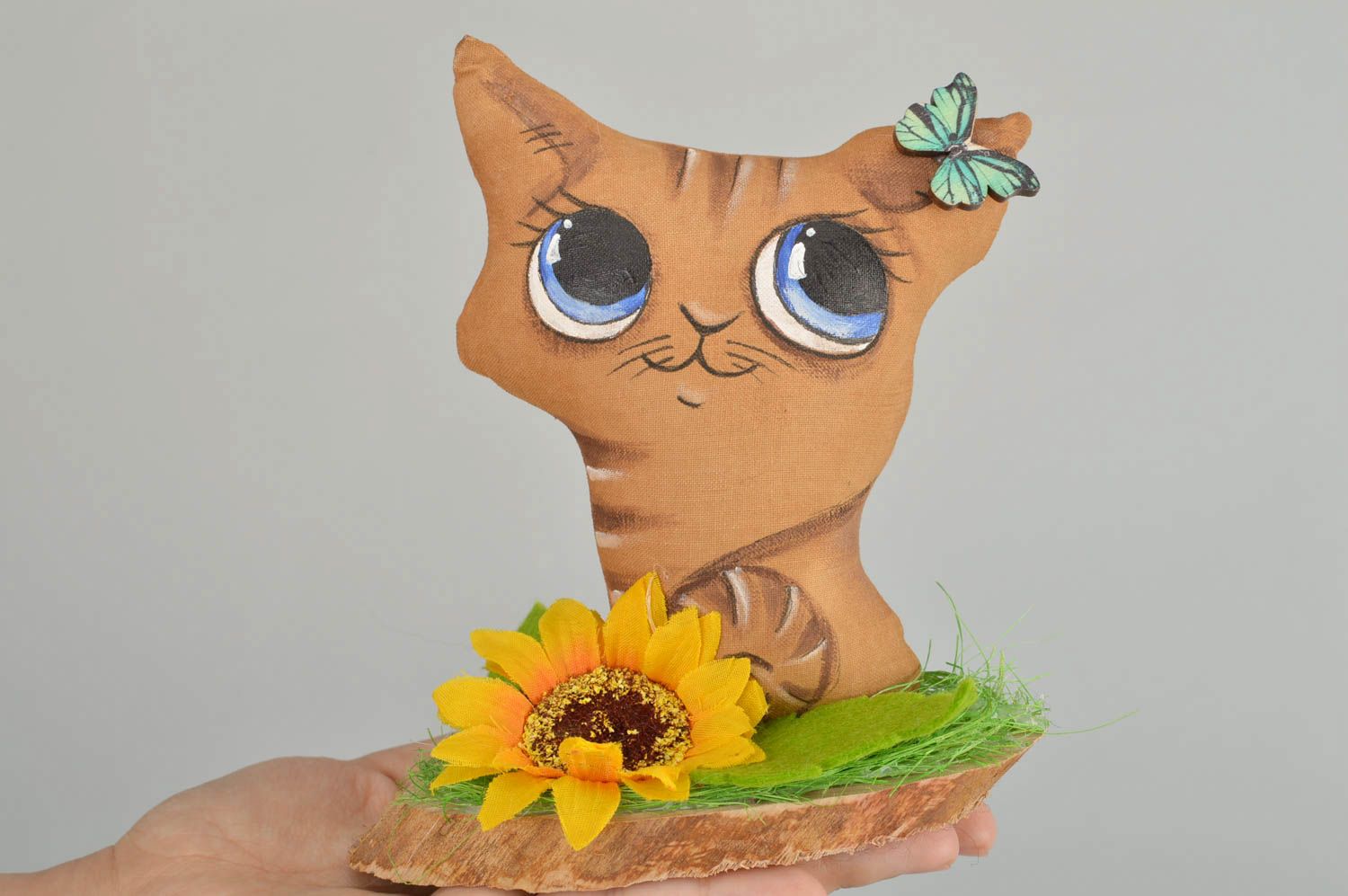 Juguete de tela de algodón decorativo artesanal aromatizado con forma de gato foto 3