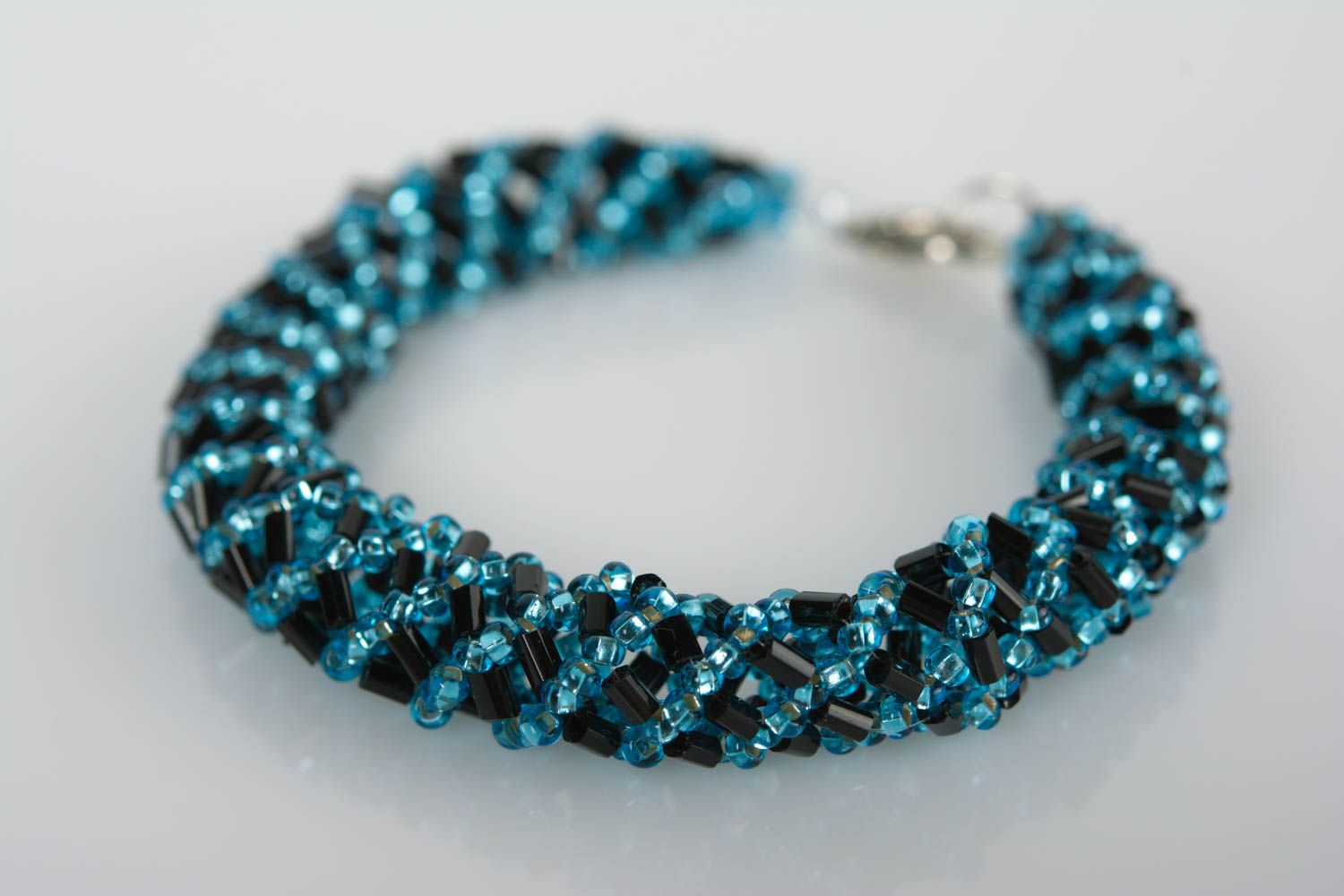 Handmade black and dark blue beads cord bracelet for women photo 1