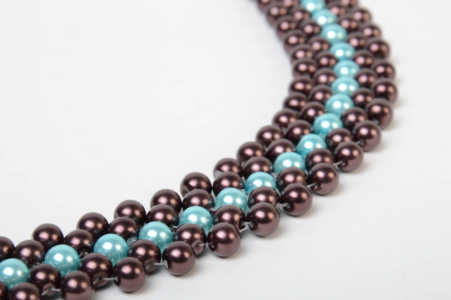 Unusual dark handmade designer necklace woven of plastic beads for girls photo 4