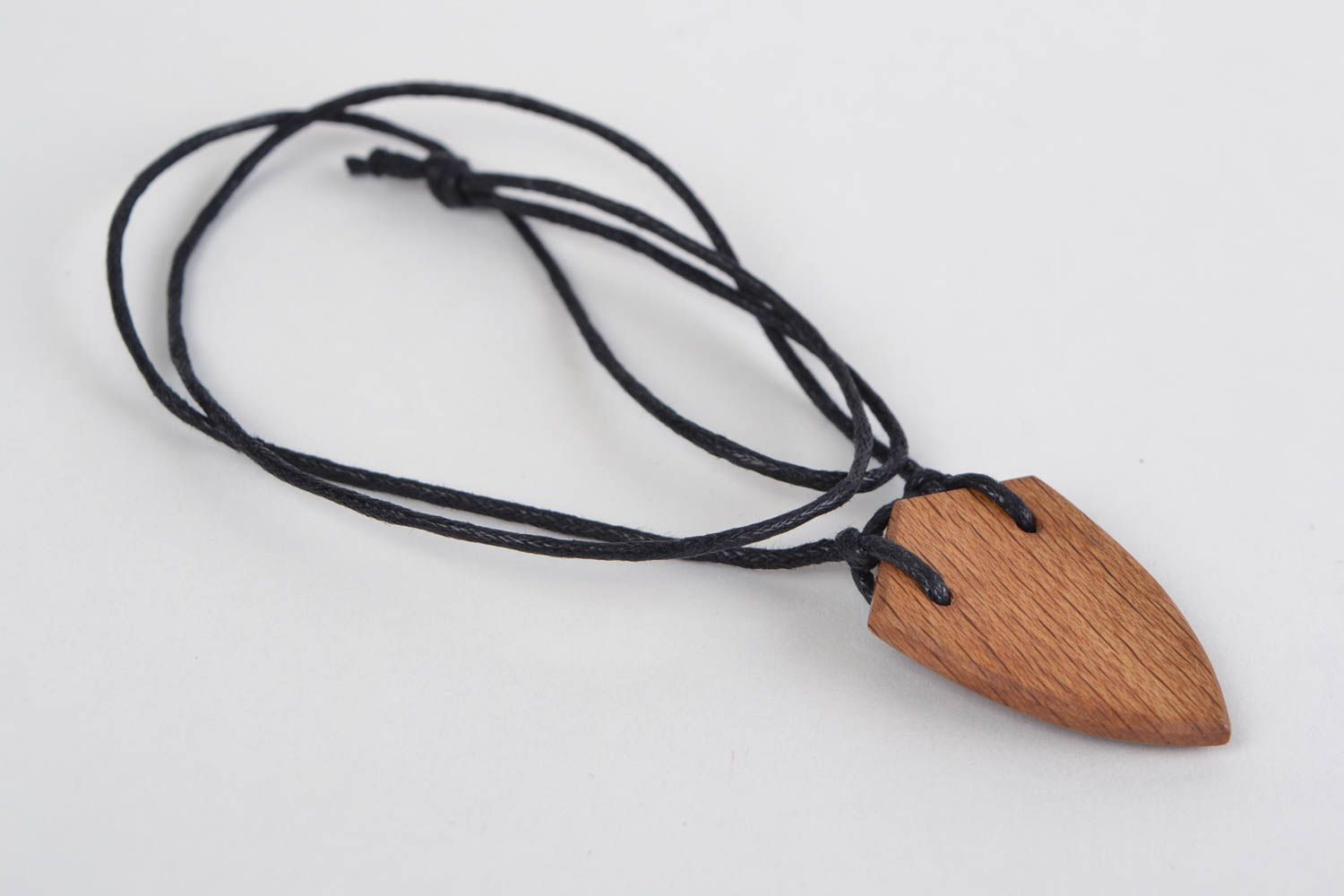 Unisex handmade designer ethnic wooden pendant on cord with pyrography decor photo 5