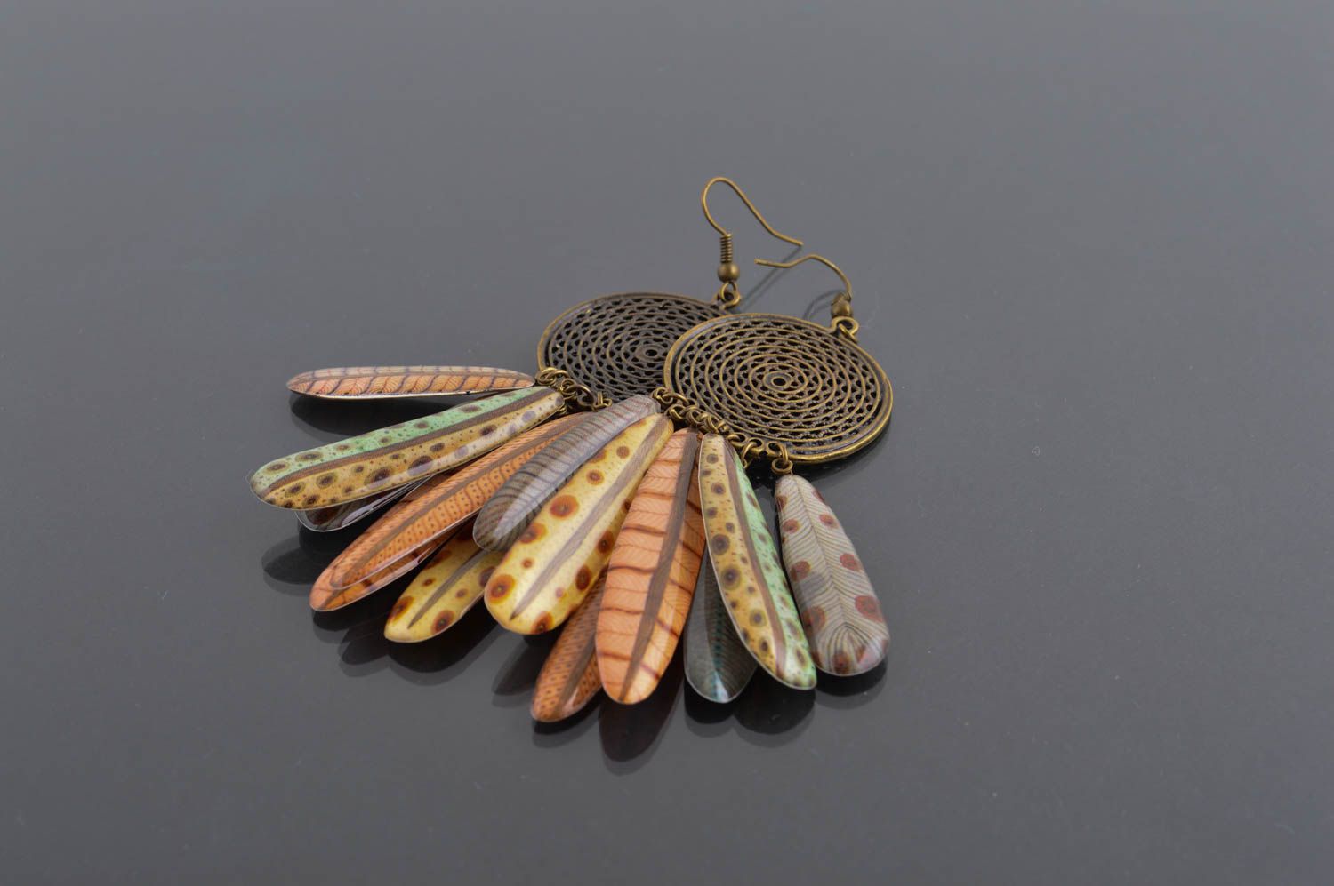 Handmade designer brown earrings metal dangling earrings elegant accessory photo 1