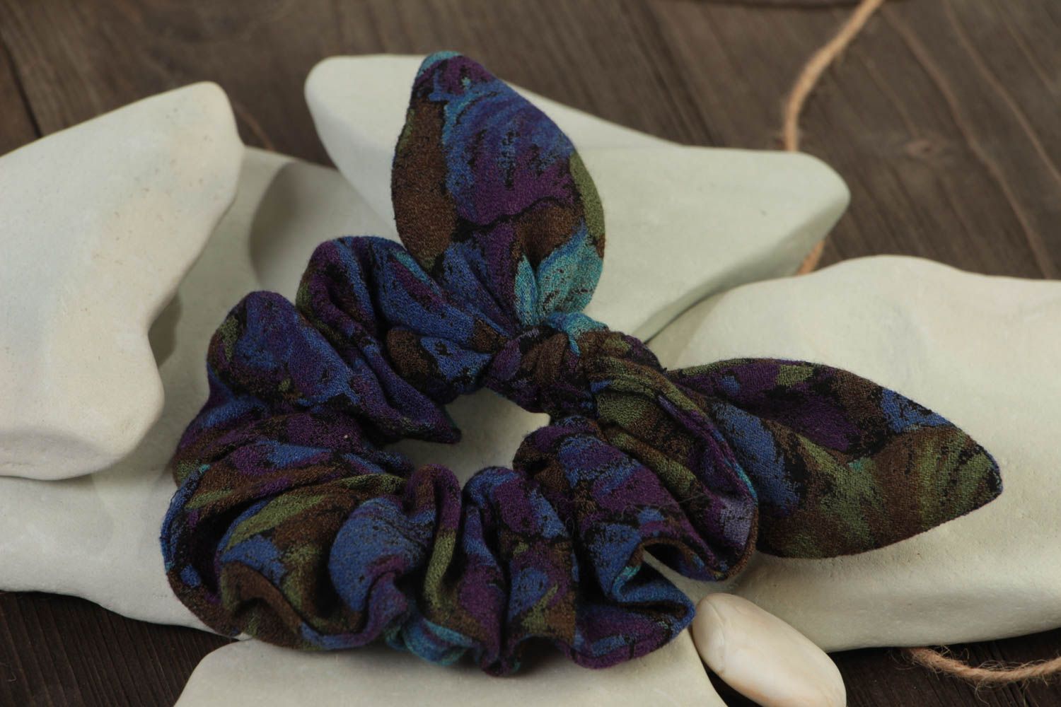Handmade decorative hair band sewn of fabric with interesting dark pattern  photo 1