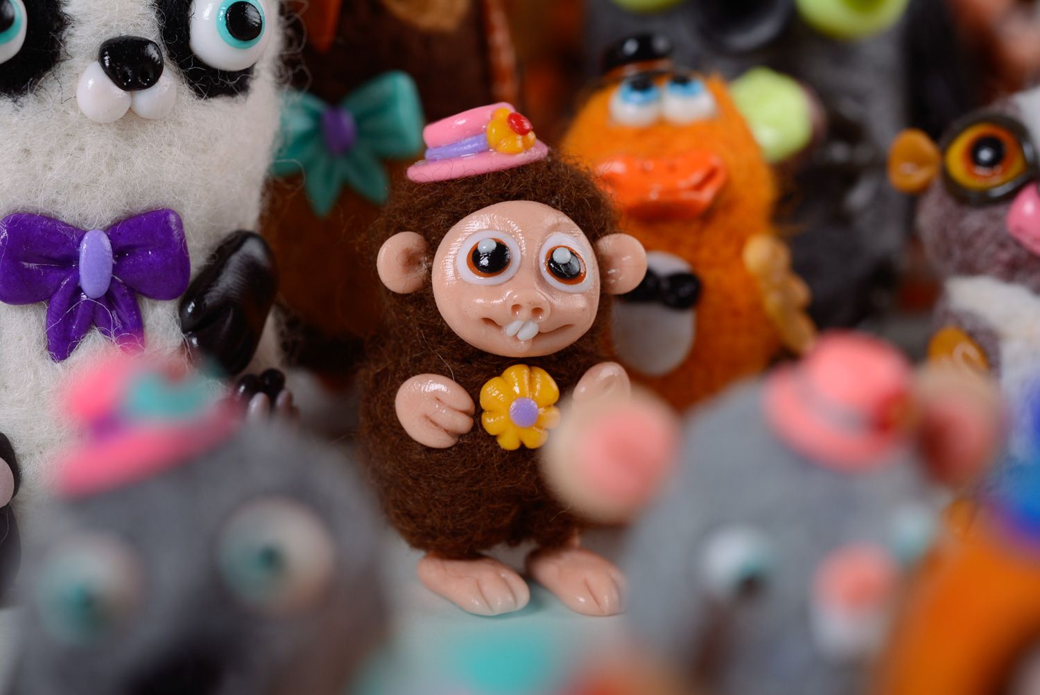 Miniature homemade felted wool figurine of monkey photo 4