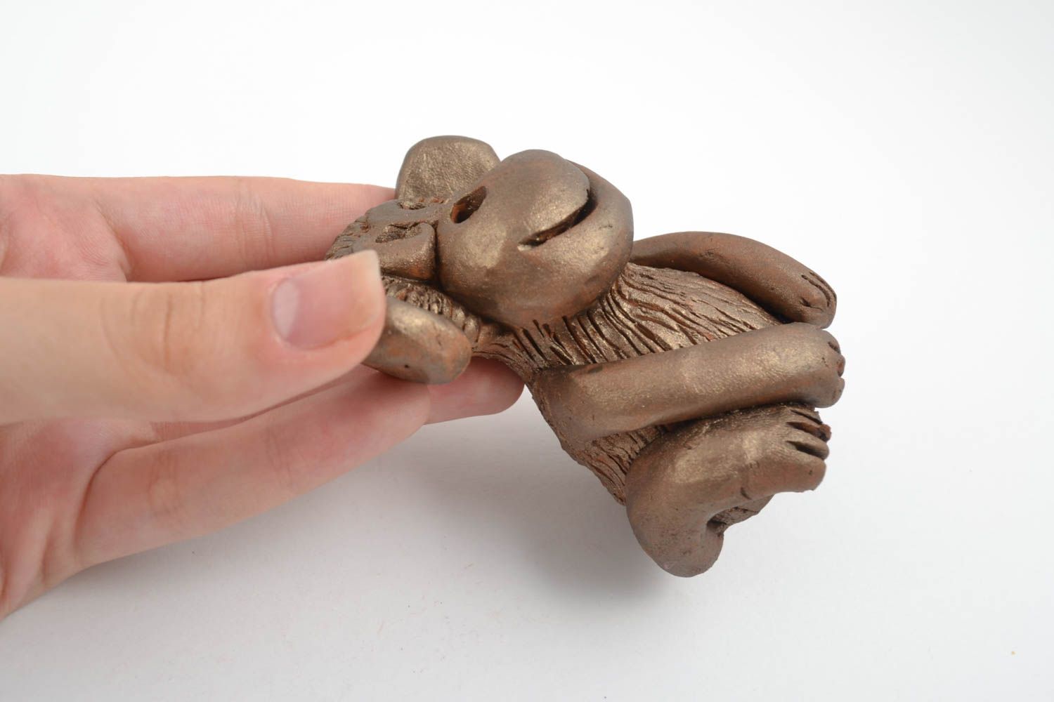 Keramik Deko Figur aus Ton Tier Statue Miniatur Figur Affe positiv lustig foto 3