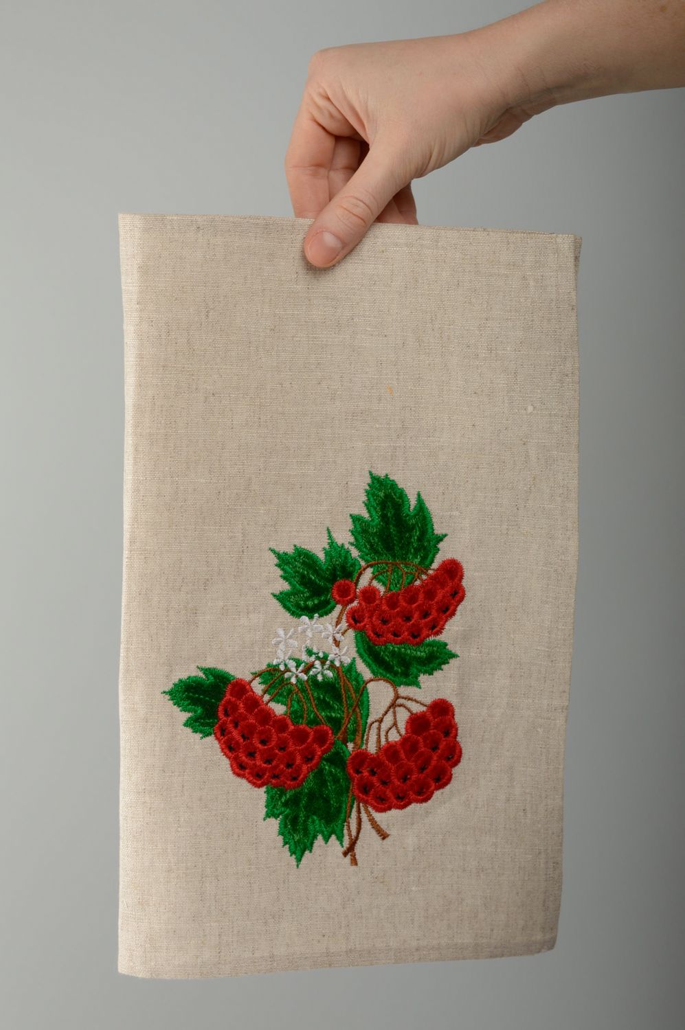 Satin stitch embroidered napkin Guelder-rose  photo 4