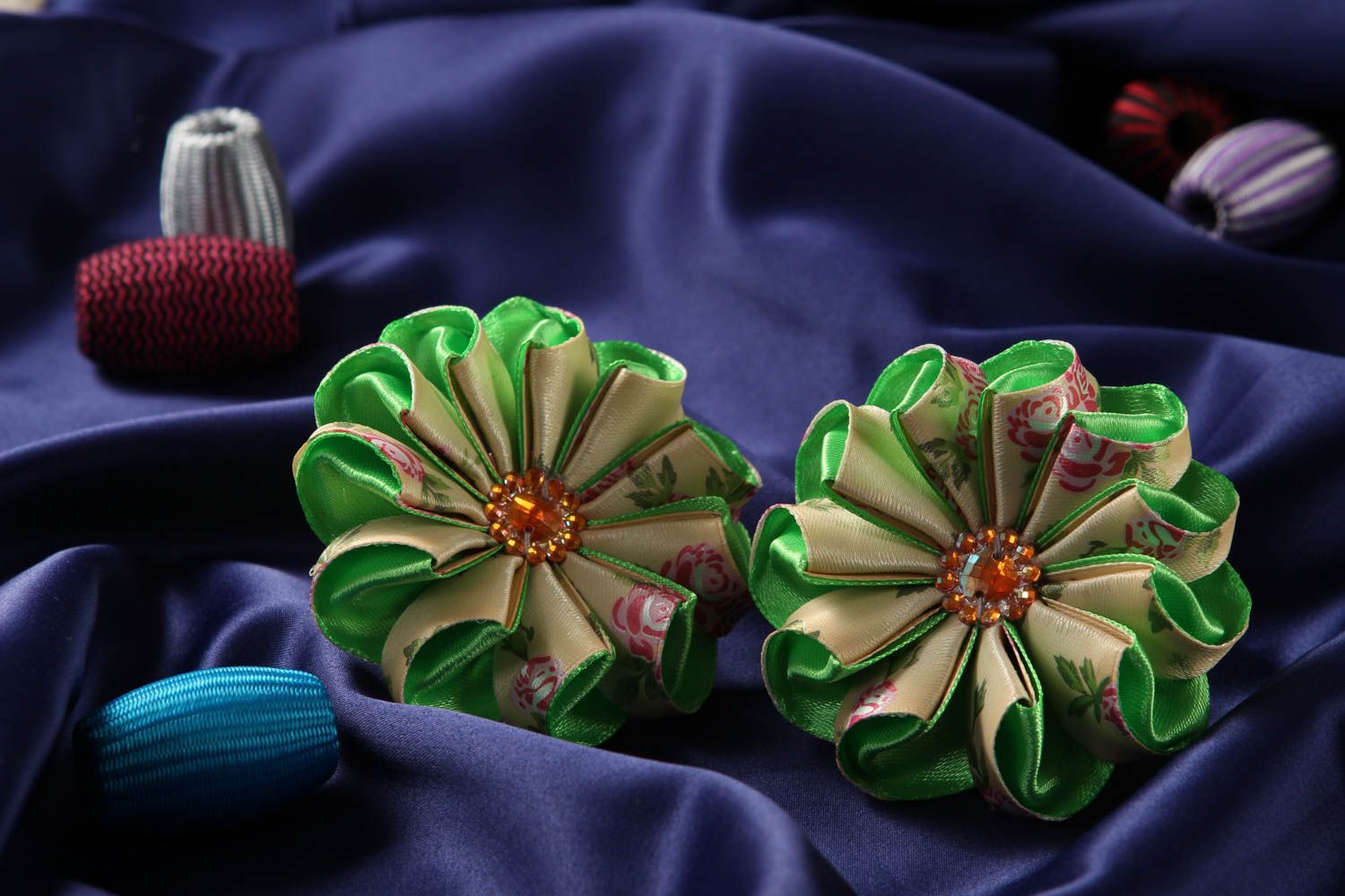 Handmade accessories for kids flower hair ties kanzashi flowers hair jewelry photo 1