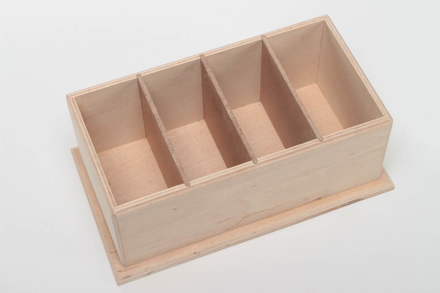 Boîte en bois brut à décorer soi-même 4 compartiments faite main sans couvercle photo 3