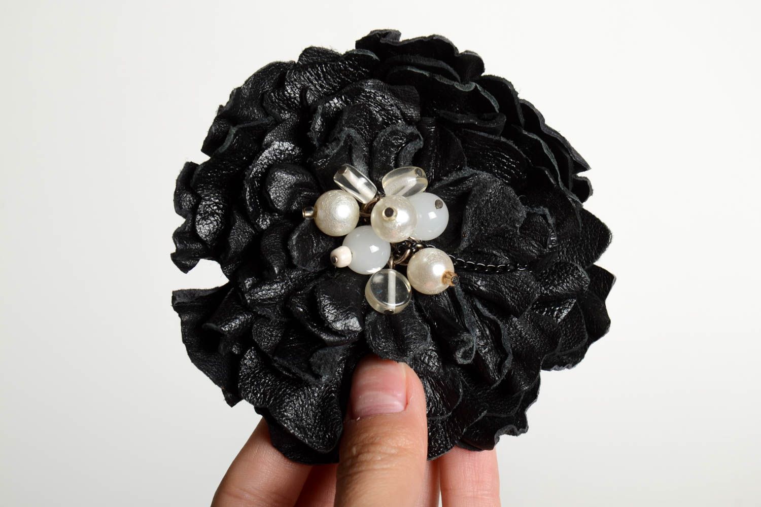 Flower brooch handmade leather brooch in the form of flower stylish accessories photo 3