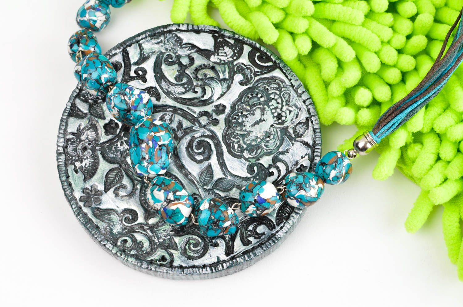 Handmade elite necklace ceramic stylish accessory beautiful necklace gift photo 2