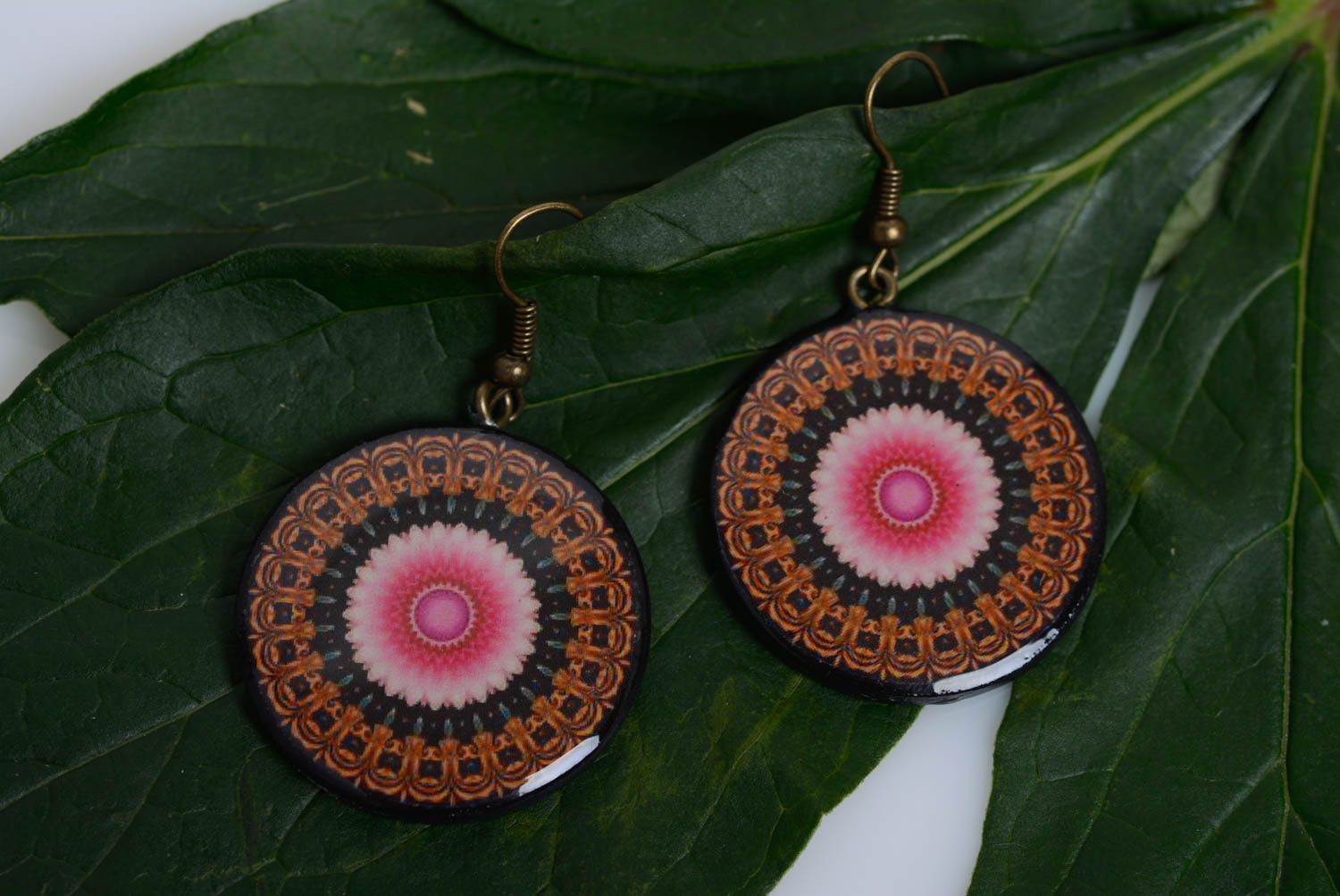 Dark handmade contrast earrings made of polymer clay medium size summer jewelry photo 3