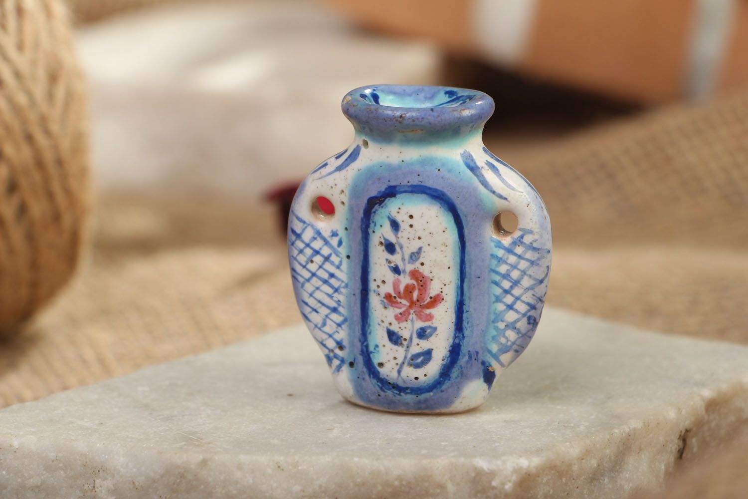 2 inches ceramic handmade shelf décor vase in blue color 0,02 lb photo 5