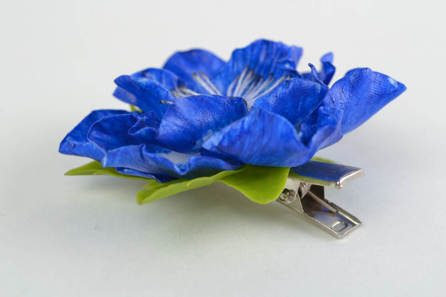 Bright blue handmade cold porcelain flower hair clip Anemone photo 4