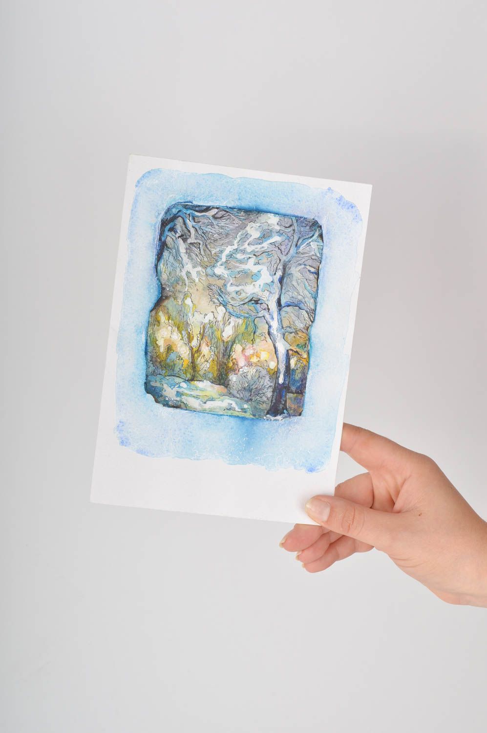 Tarjeta personalizada regalo original con paisaje de bosque postal hecha a mano foto 5