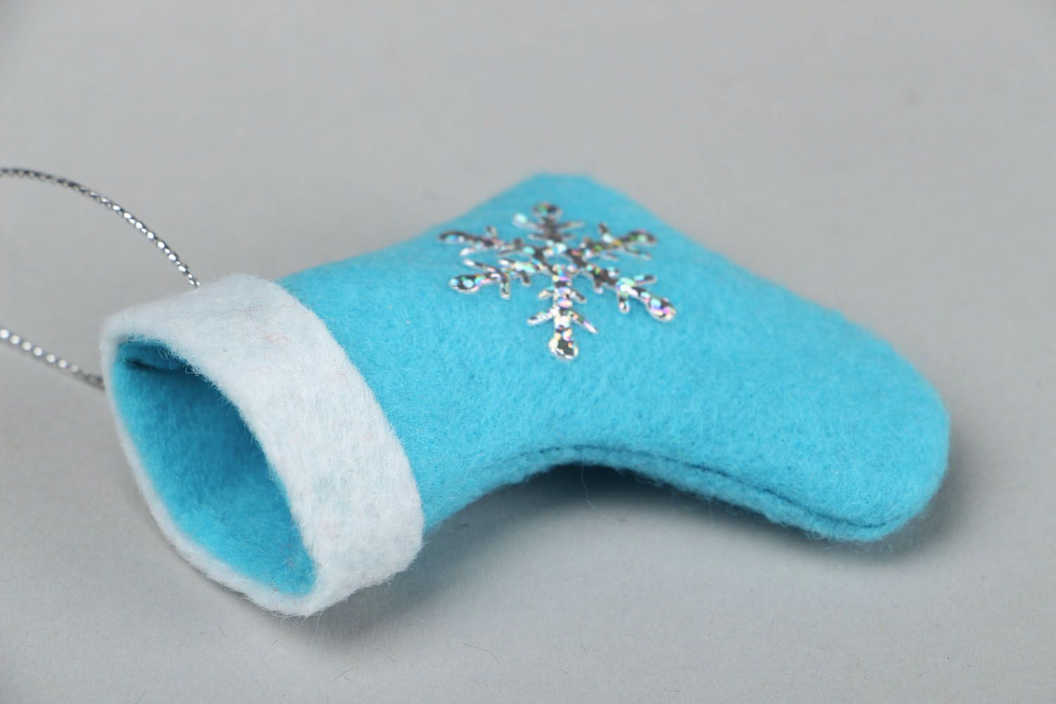 Christmas tree decoration in the shape of blue Christmas sock photo 3
