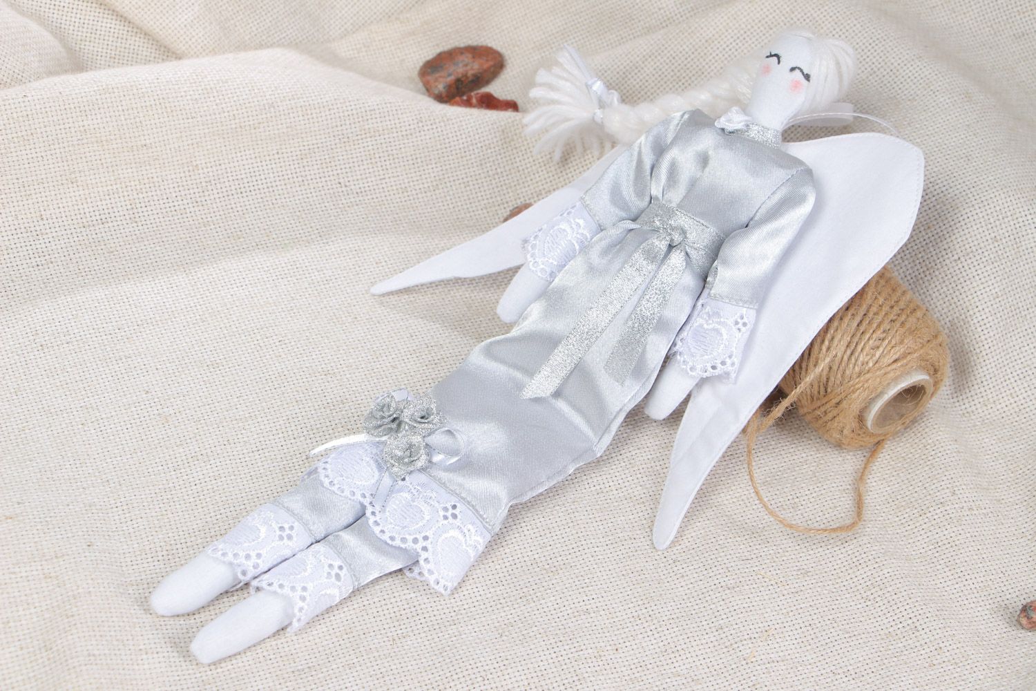 Авторская кукла ангел из ткани ручной работы декор интерьера дома серебристая фото 1