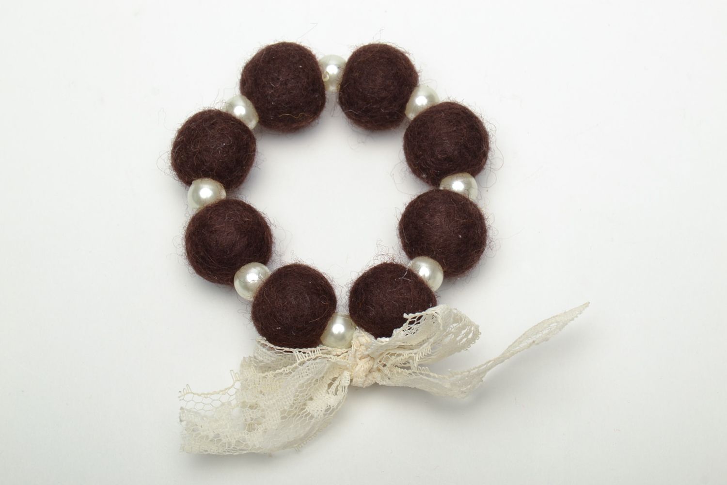Bracelet en laine feutrée fait main Chocolat  photo 5