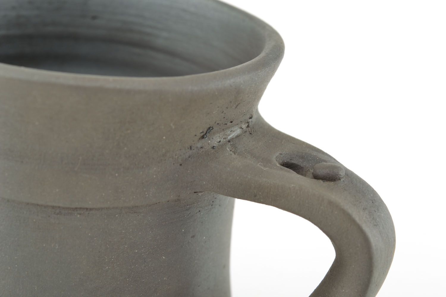 Black smoked natural clay coffee cup in classic art style with handle and no pattern photo 2