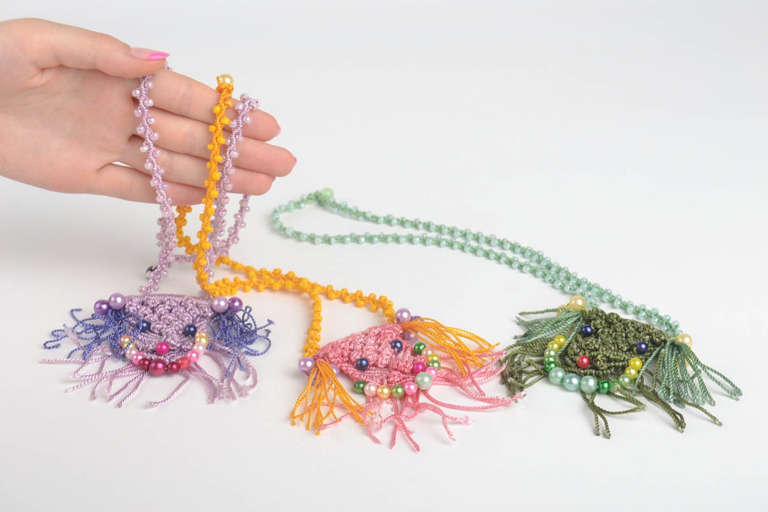 Handmade jewelry cute textile pendant stylish colorful pendants 3 pieces photo 5