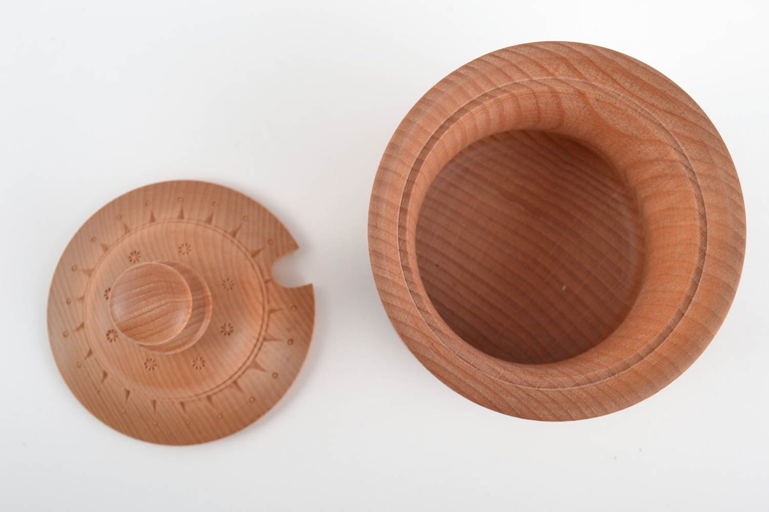 Künstlerischer brauner Topf aus Holz mit Deckel für lose Produkte 450ml handmade foto 5