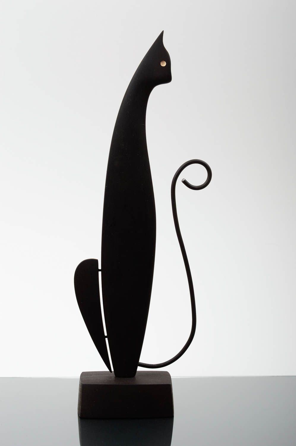 Figurine décorative fait main Statuette en bois chat noir Décoration intérieure photo 1