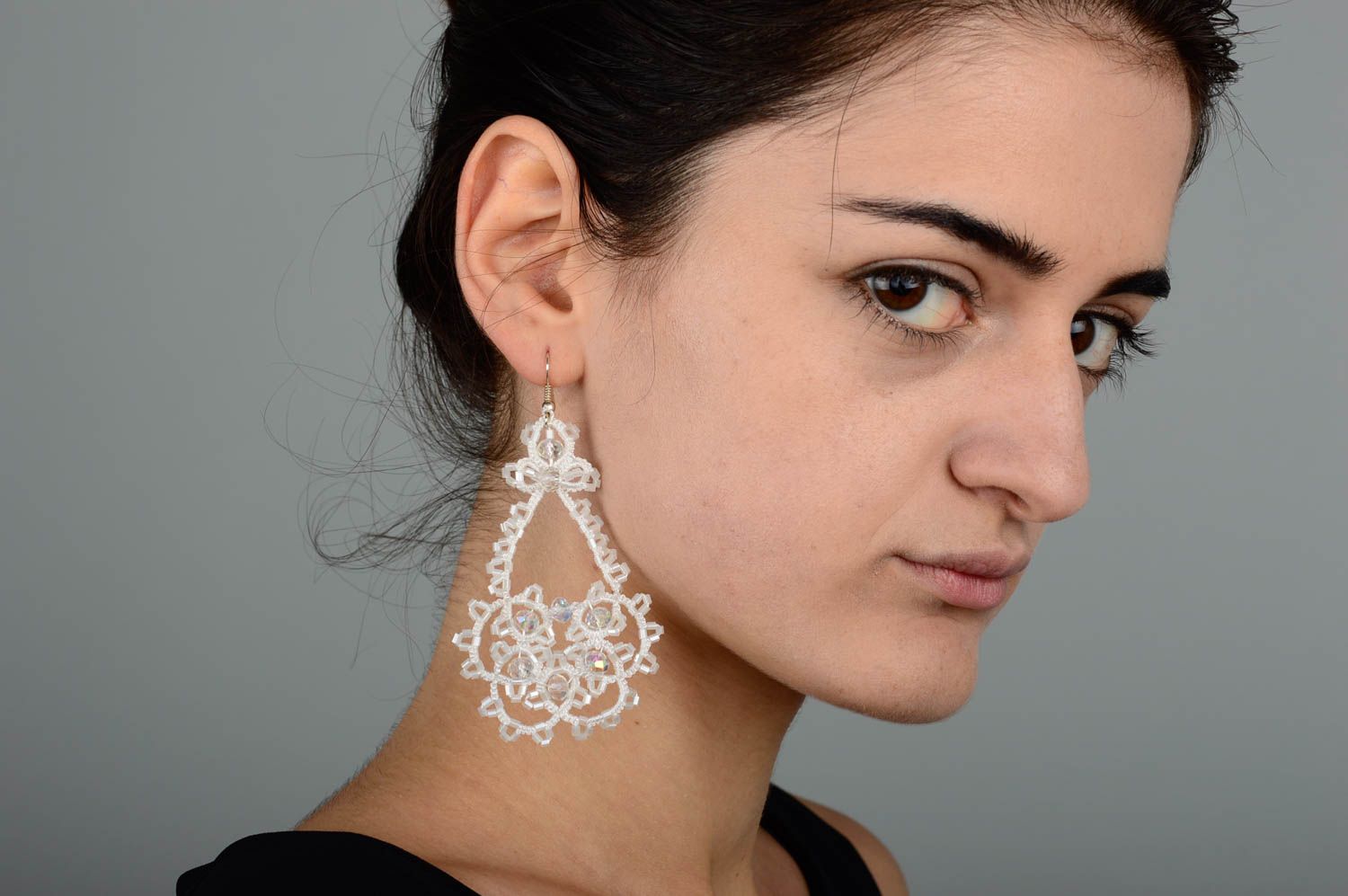 Handmade weiße Spitze Ohrringe Designer Schmuck Accessoires für Frauen  foto 5