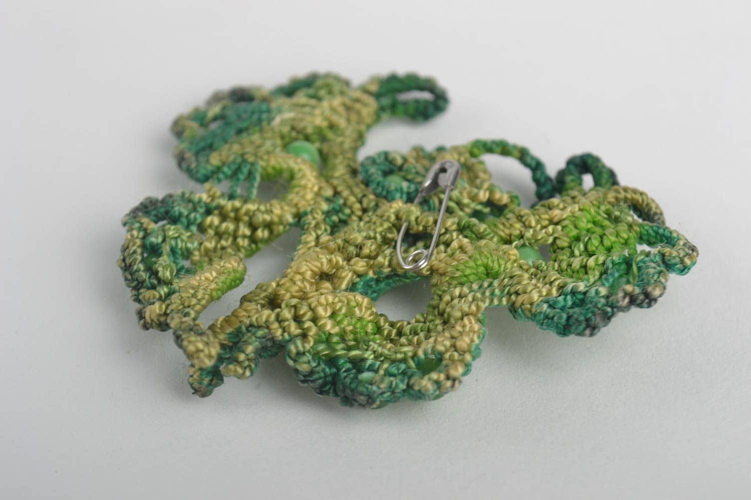 Handmade green woven brooch stylish butterfly brooch unusual accessory photo 2