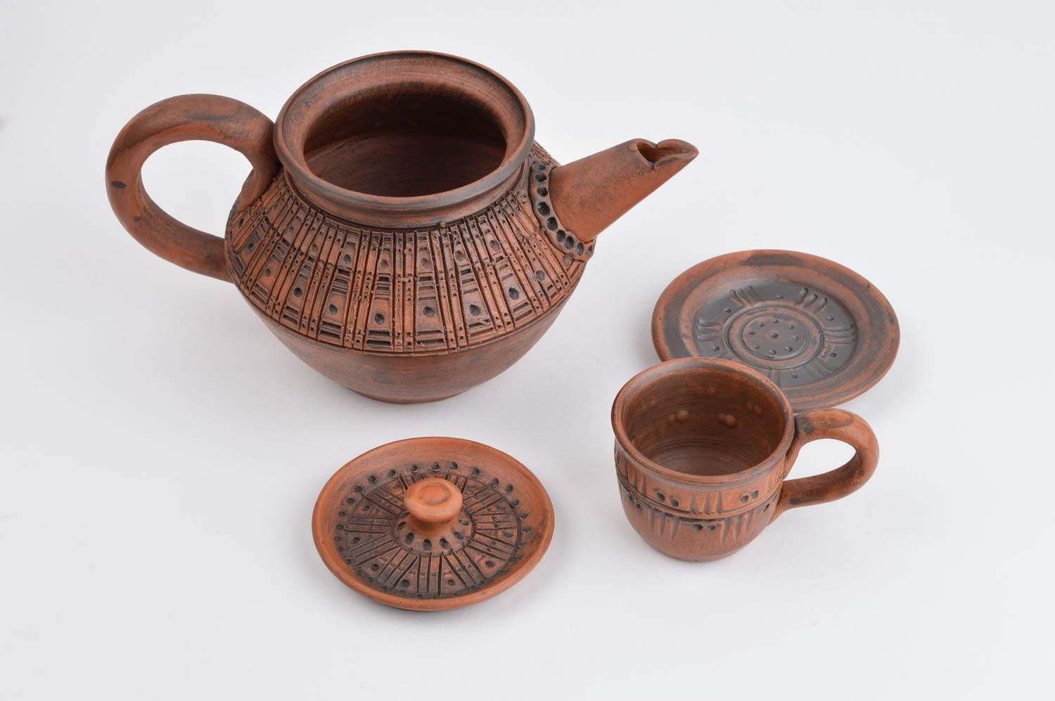 Handmade Ton Teekanne 500 ml Keramik Geschirr Ton Tasse mit Untertasse schön foto 3