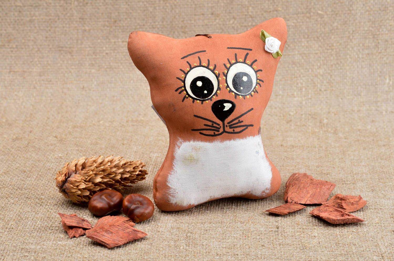 Juguete artesanal gatito marrón bonito peluche original regalo para niños foto 1